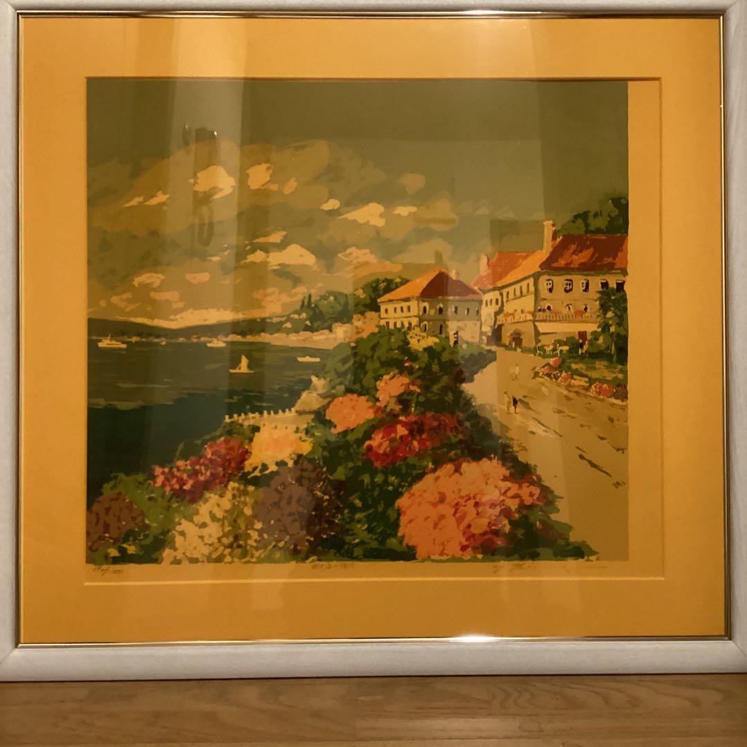 平賀康伸　地中海の祥風　リトグラフ592/1000 直筆サイン有作品N25478