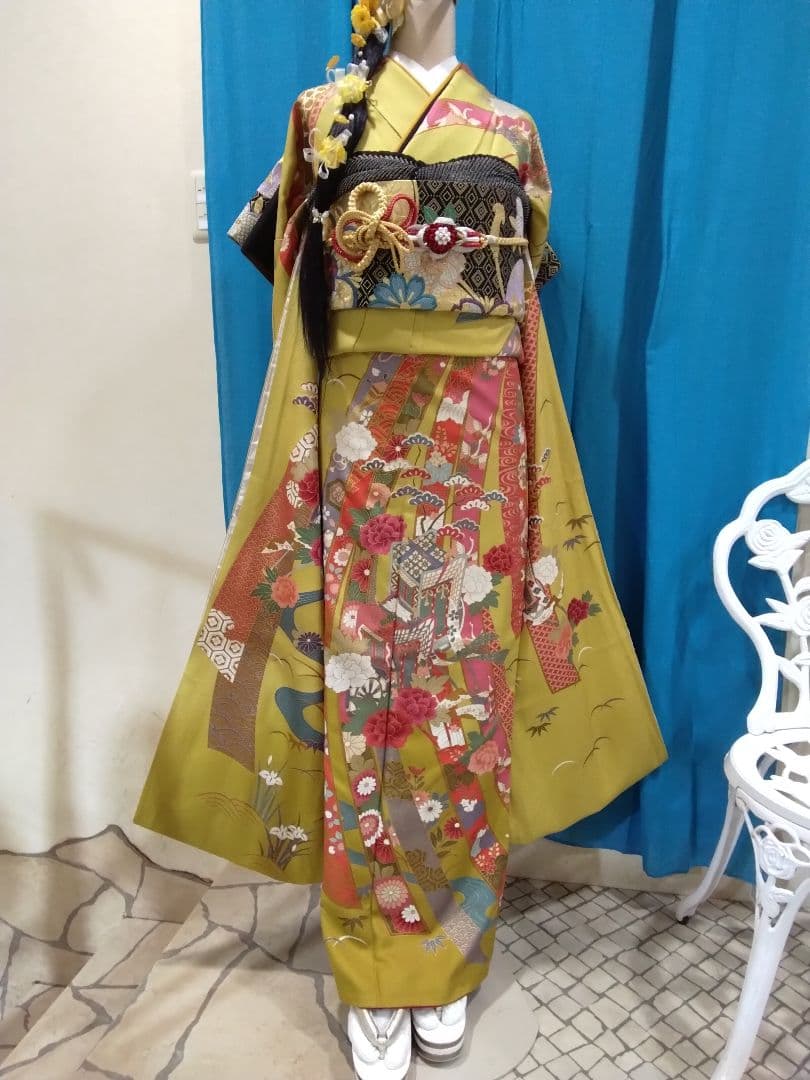 振袖フルセット、正絹振袖成人式、重ね衿帯揚げ帯締め、西陣袋帯、襦袢、ガード加工