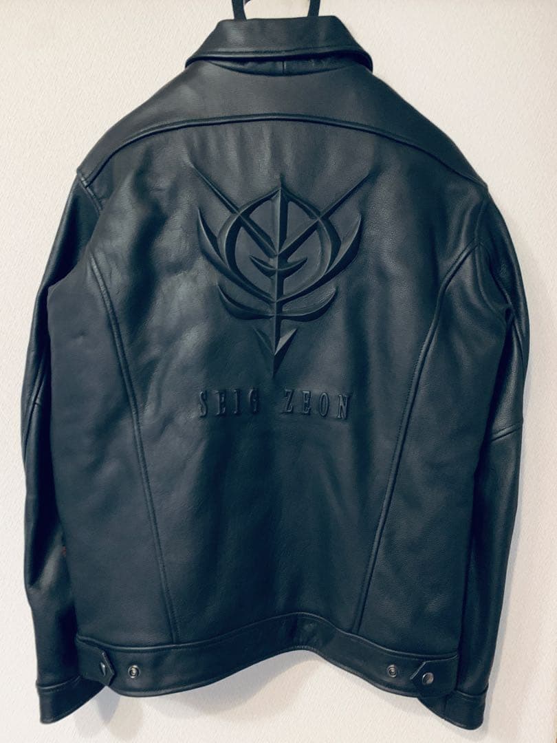 未使用品 ガンダム ジオン軍 レザー シングルライダースジャケット 襟付き LL