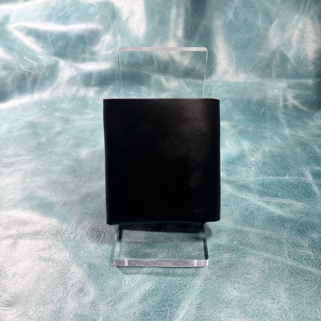 ハンドメイド　二つ折り　革財布　クロムエクセル　黒色　真鍮　cx-hw-000①