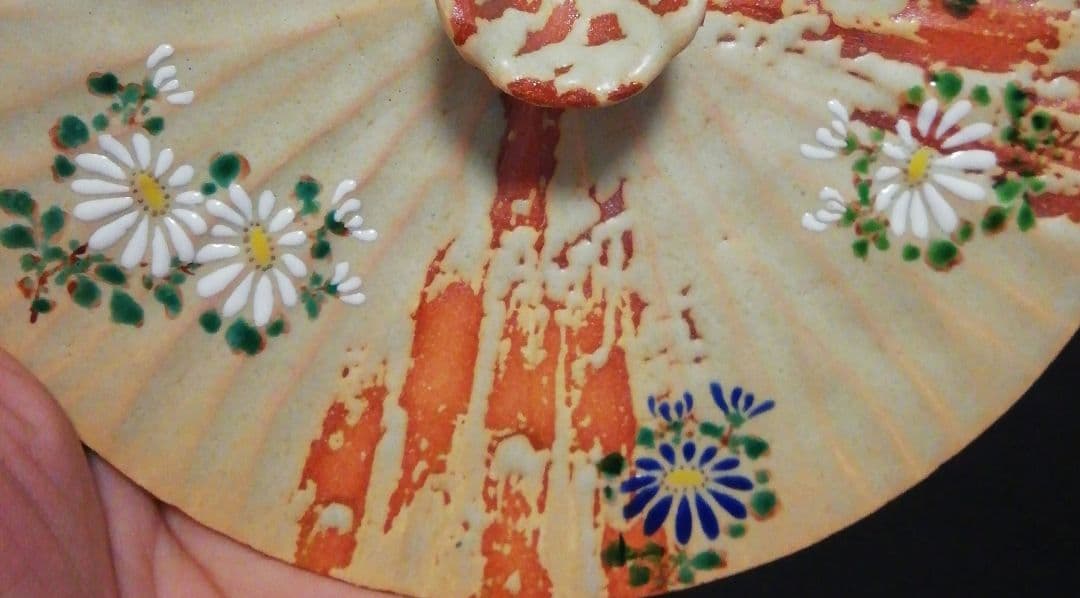 中村秋峰作　灰釉　菊絵　水指　共箱　共布　茶道具