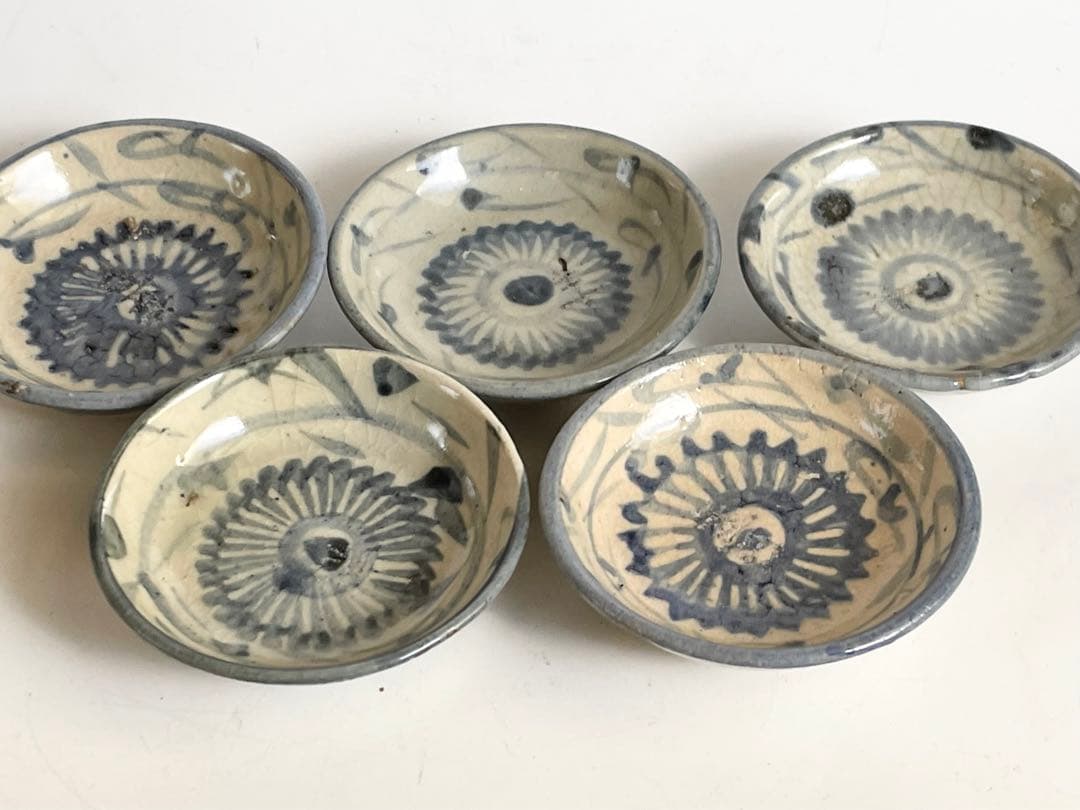 骨董　アンティーク　清朝　中国　染付　花文様　豆皿　小皿　手塩皿　5枚