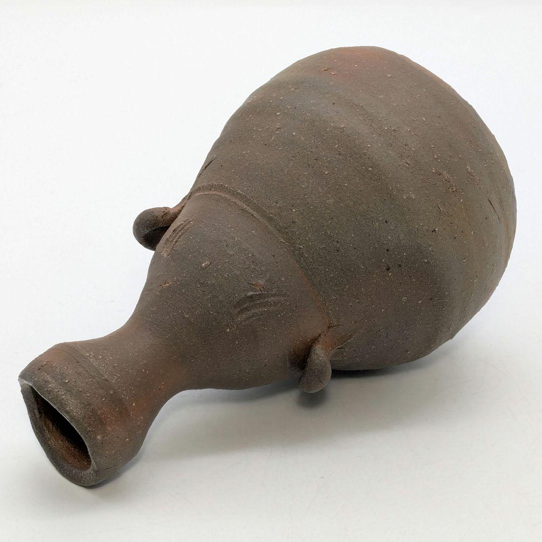 岡山県重要無形文化財 金重晃介 備前焼 耳付一輪花入 共箱合布 花器 花瓶 花生