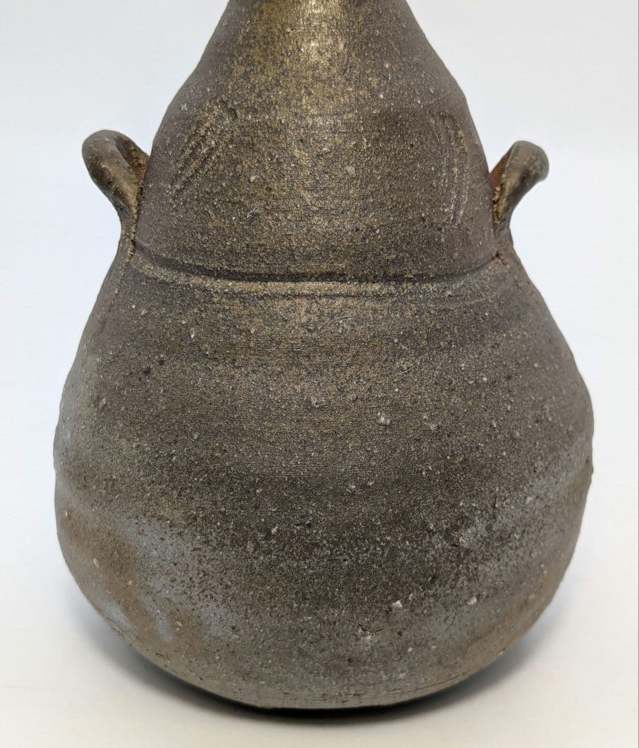 岡山県重要無形文化財 金重晃介 備前焼 耳付一輪花入 共箱合布 花器 花瓶 花生