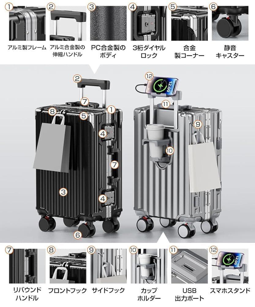 [Ullnoy] スーツケース Lサイズ 76.5 x 50 x 33.5cm