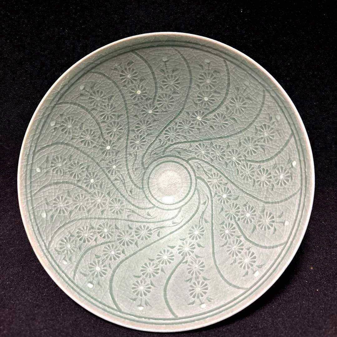 黄仁哲　松岩窯　高麗青磁茶碗　平茶碗　木箱　栞　共布