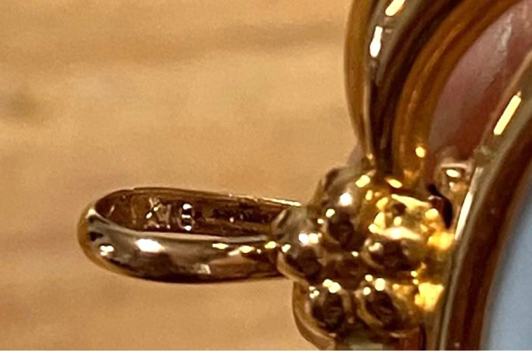 K18 本メノウ、ストーンカメオブローチ