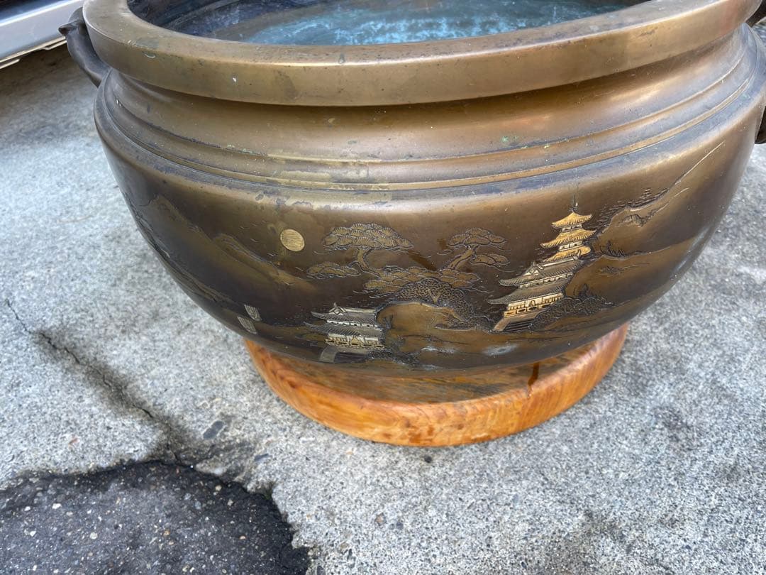 アンティーク　火鉢　昭和　木製台座　大型