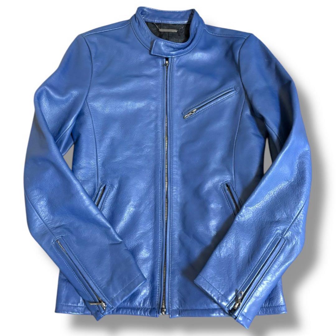 【美品】ゴスタールジフーガ★Y2K★牛革レザーシングルライダースジャケット青S