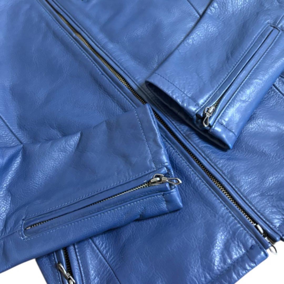 【美品】ゴスタールジフーガ★Y2K★牛革レザーシングルライダースジャケット青S