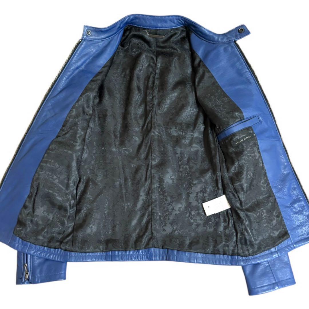 【美品】ゴスタールジフーガ★Y2K★牛革レザーシングルライダースジャケット青S