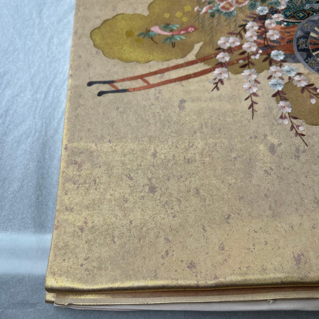 金色 花柄 袋帯1222