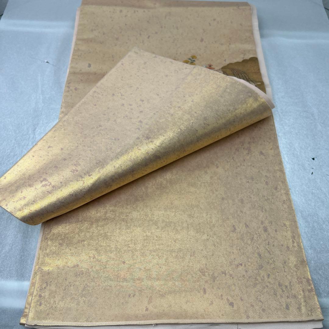 金色 花柄 袋帯1222