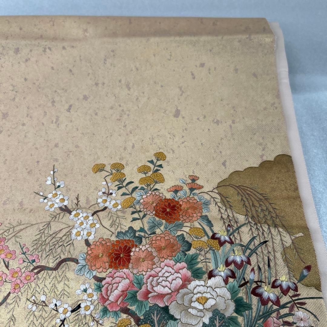 金色 花柄 袋帯1222