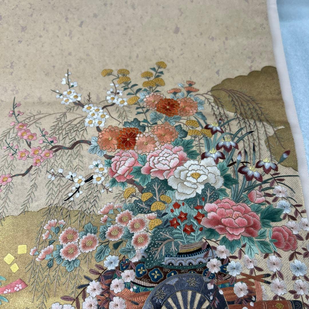 金色 花柄 袋帯1222