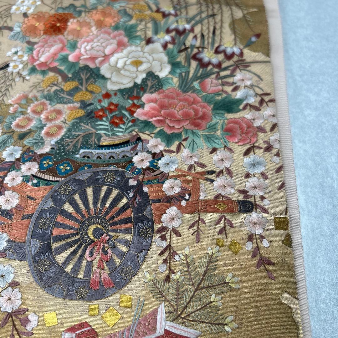 金色 花柄 袋帯1222