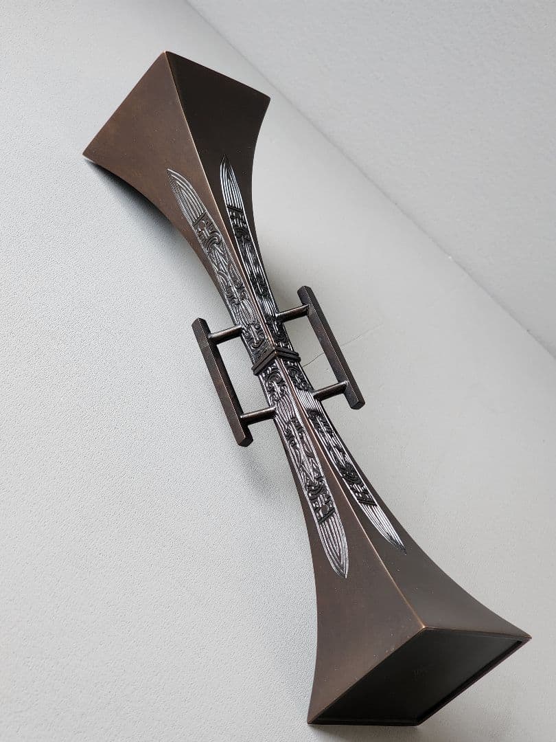 釜師 吉羽 與兵衛　唐金四方耳付花入 共箱　茶道具