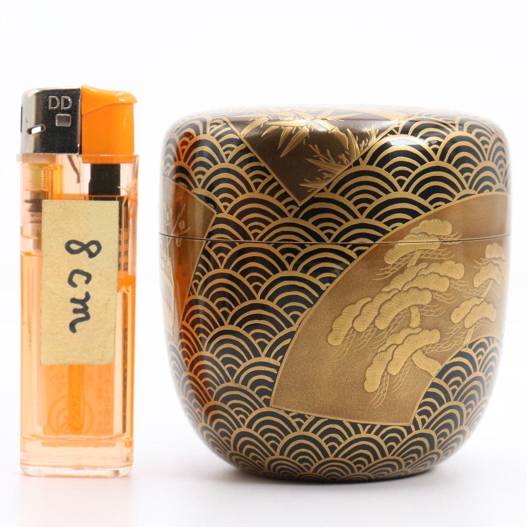 青海波に五君子蒔絵 中棗 松竹梅 内金梨子地 茶道具　M881