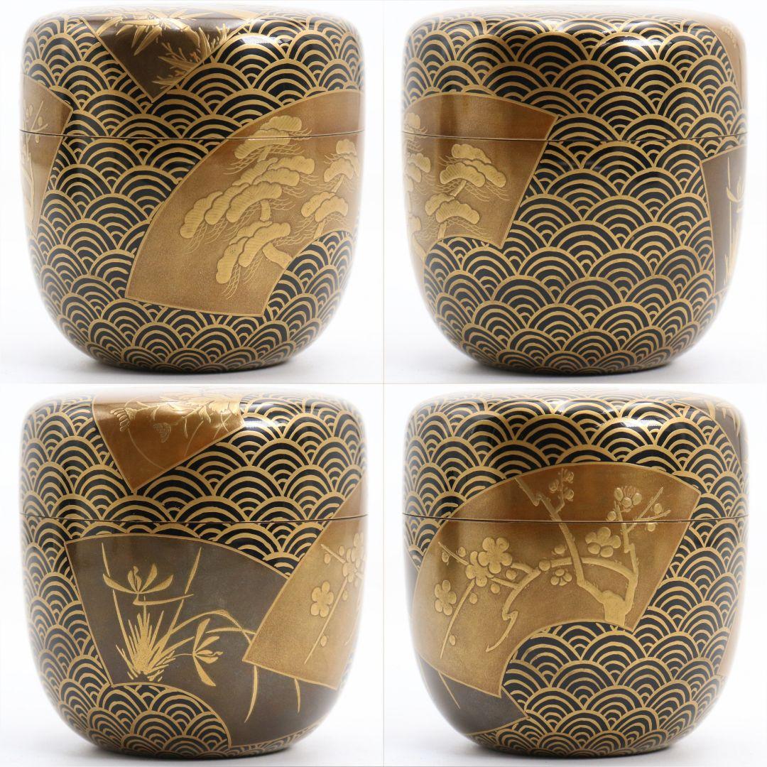 青海波に五君子蒔絵 中棗 松竹梅 内金梨子地 茶道具　M881