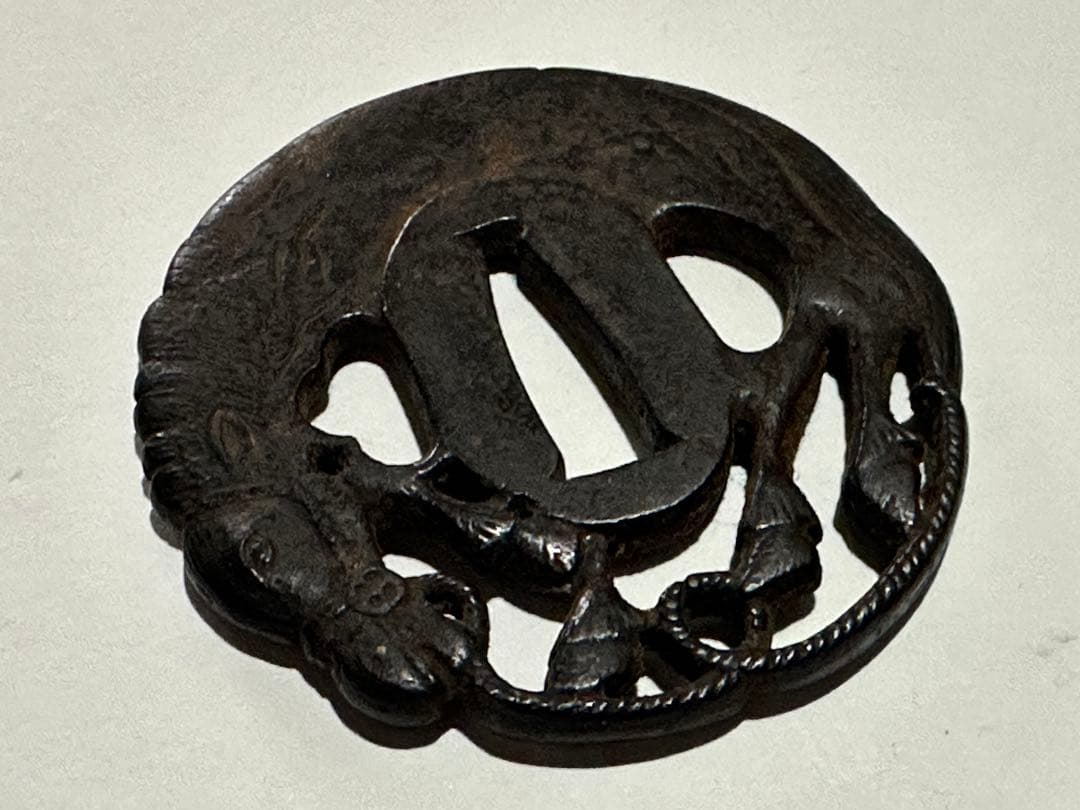 時代刀装具 鉄鐔 鉄鍔 馬図透かし彫 透かし鍔 刀剣 武具 拵え