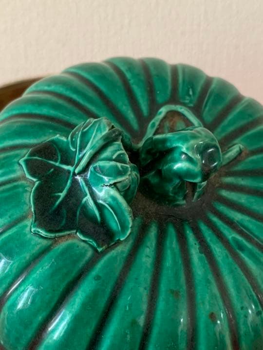 古美術　マラカイト釉蓋合【道光年製】在銘　共箱、共布付き XG3-3