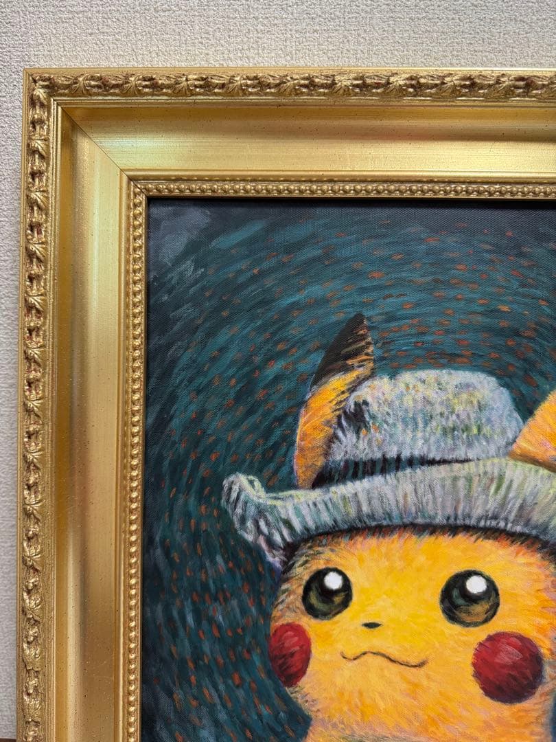 ゴッホ ピカチュウ キャンバスアート Sサイズ 35x45cm 金枠