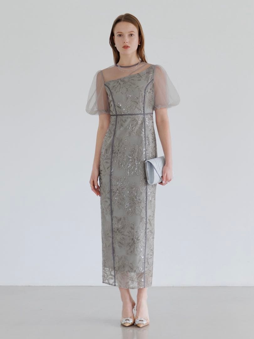 Leja アシンメトリーシアーフラワードレスワンピース