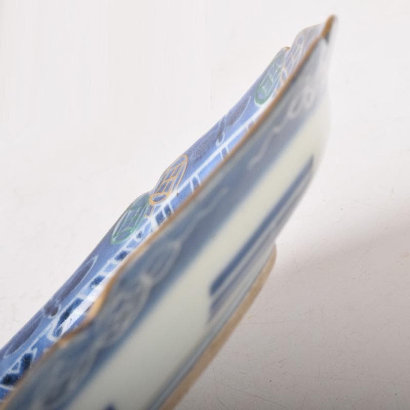 伊万里焼　古伊万里　富長貴春　染付　山水文　輪花皿　時代箱付　C　8264