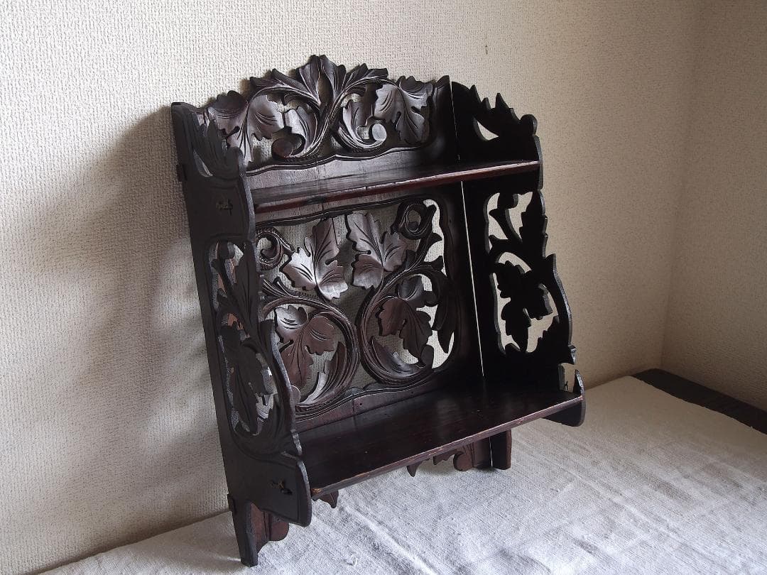 葡萄の葉 木彫刻 折り畳 コンソール 飾り棚 ウォールシェルフ 装飾/K353