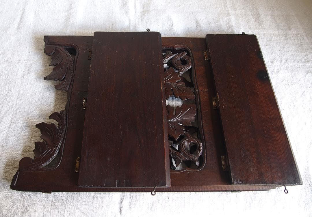 葡萄の葉 木彫刻 折り畳 コンソール 飾り棚 ウォールシェルフ 装飾/K353