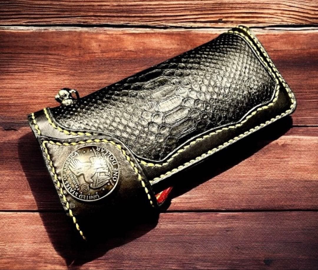 最高級 ブラックパイソン本革 長財布 栃木レザー Gravy Leather
