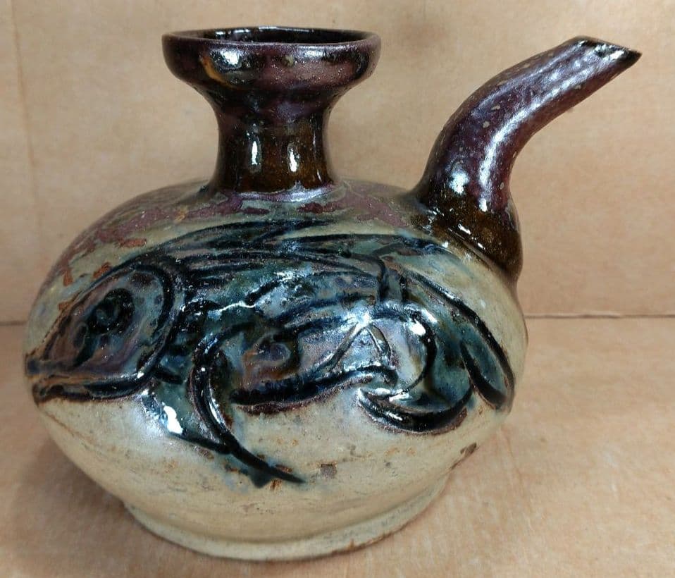 【本物保証】金城次郎 壷屋焼 カラカラ(笑う魚,魚文) 共箱 栞 人間国宝 美品