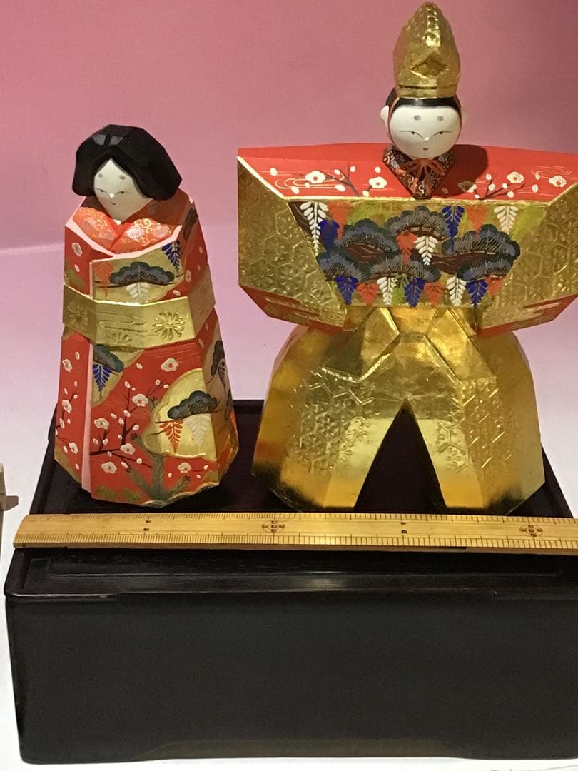 12398 奈良 一刀彫 雛人形 立雛 南部 山脇利精 金彩 木彫 美品