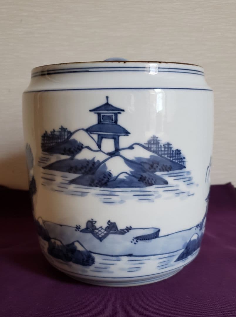 N194　高橋道八の染め付け山水文水指