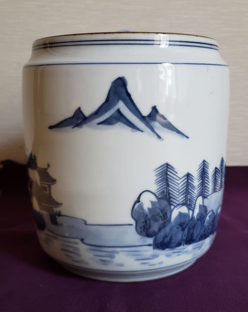 N194　高橋道八の染め付け山水文水指