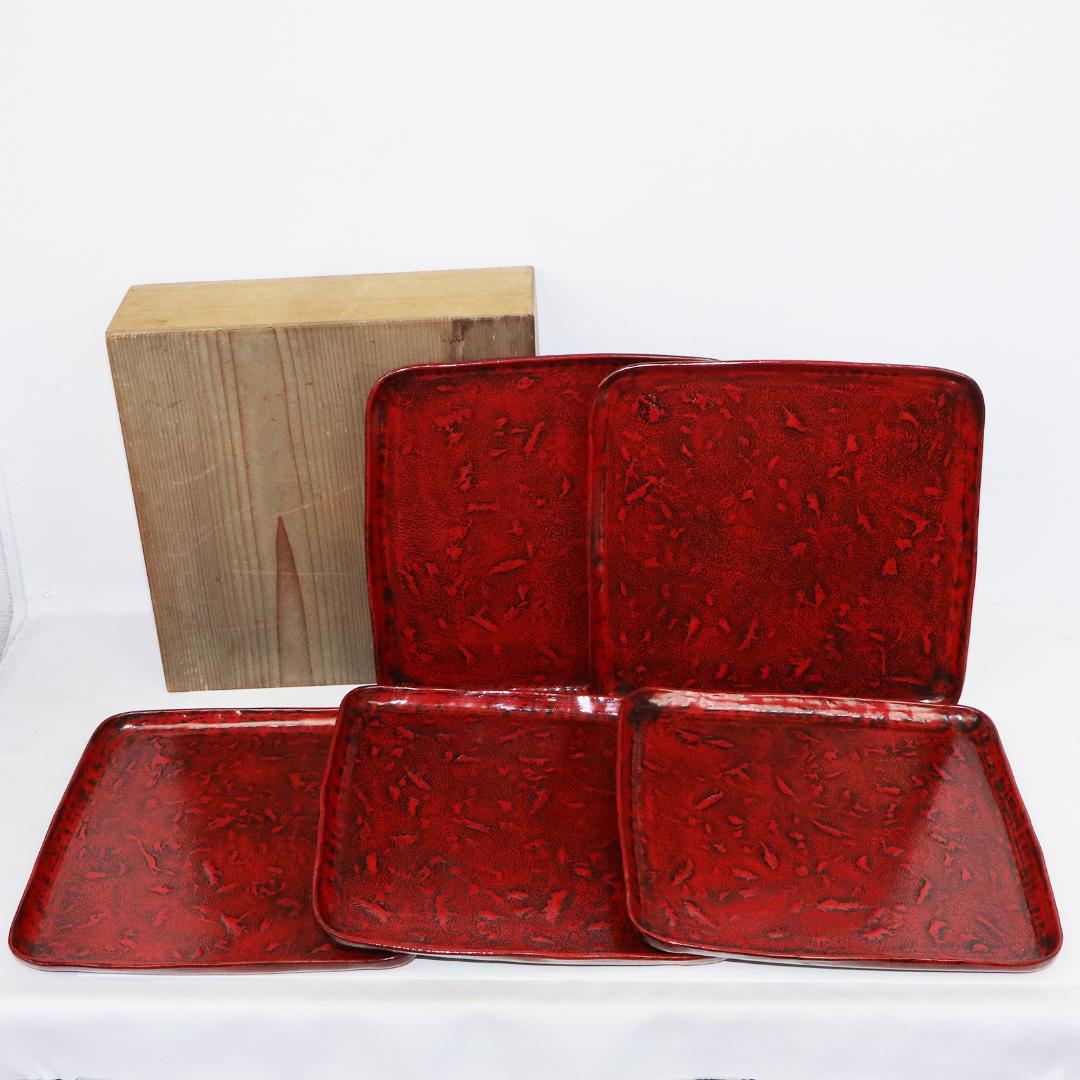 角盆　5客　漆　会席　箱付き木製　蒔絵 折り鶴