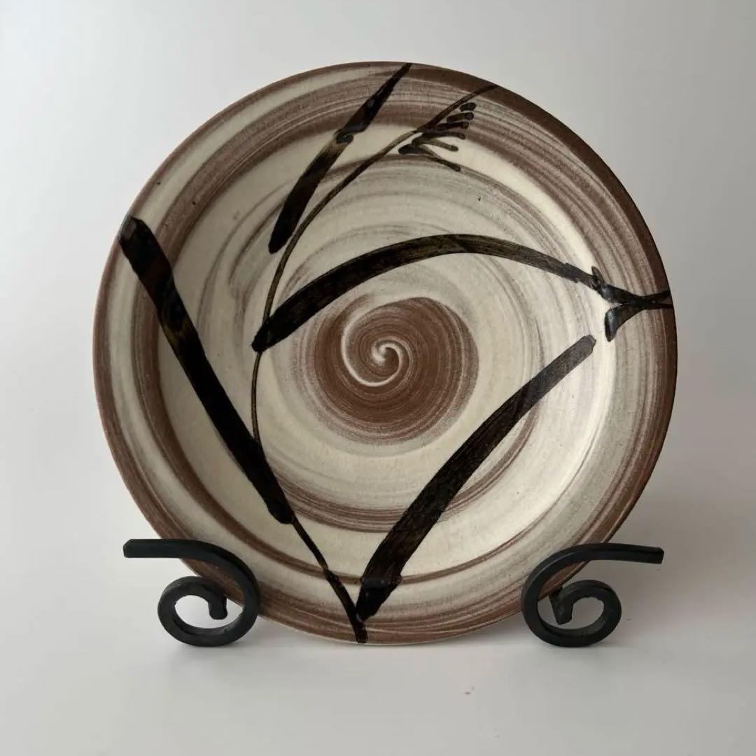 唐津焼　中里太郎右衛門窯　絵唐津額皿　「沢瀉、鷺」