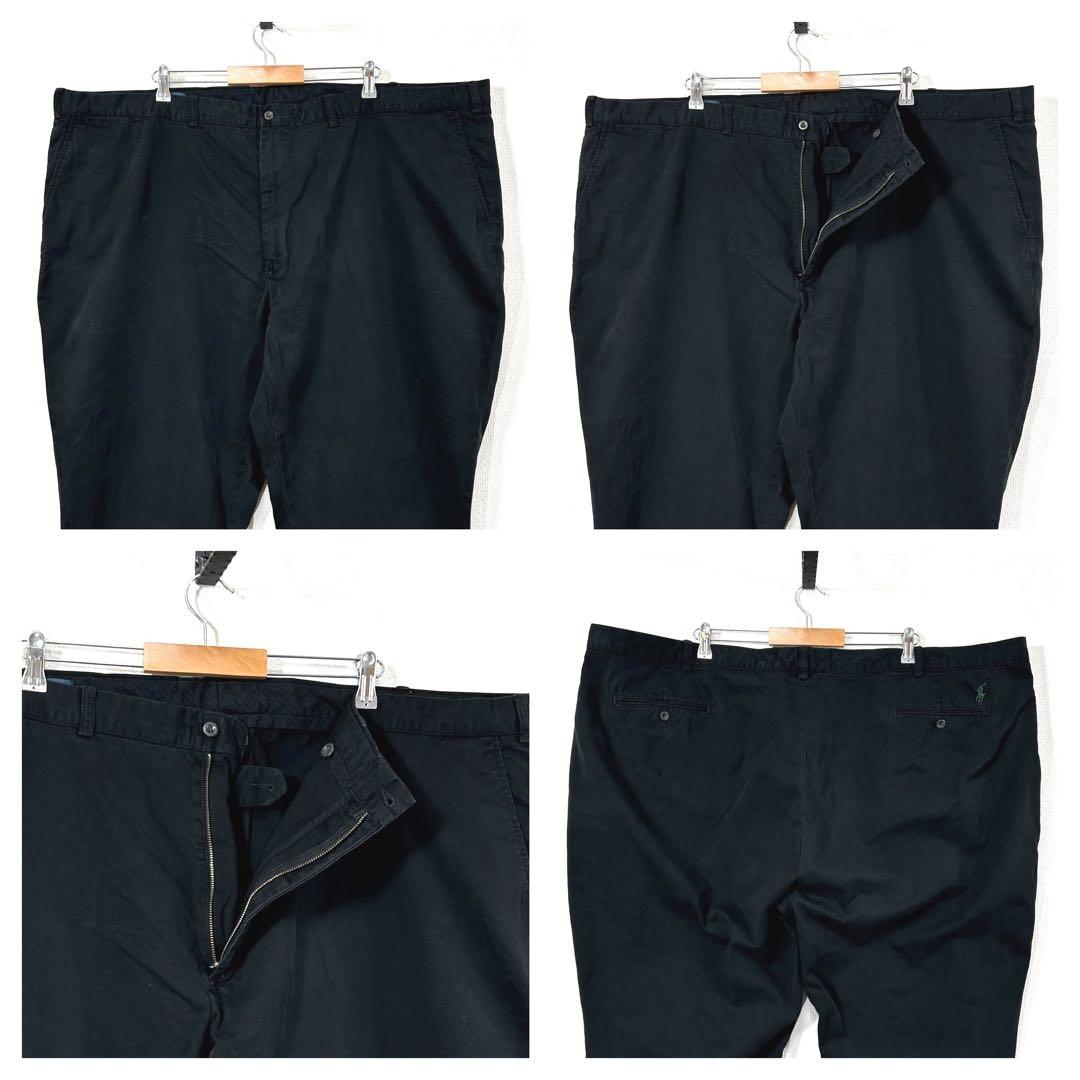 ポロラルフローレンノータックチノパンツP376刺繍ロゴ黒ワイドw54アメリカ古着