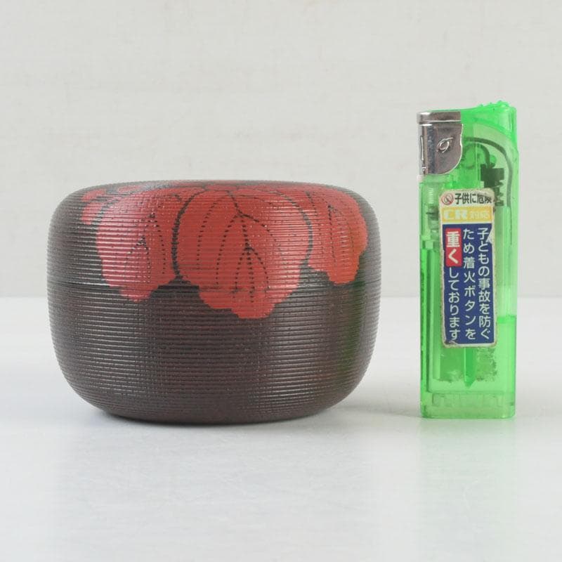 茶道具　京漆匠　平安象彦造　渦塗糸目　花蒔絵　平棗　共箱　V　9340