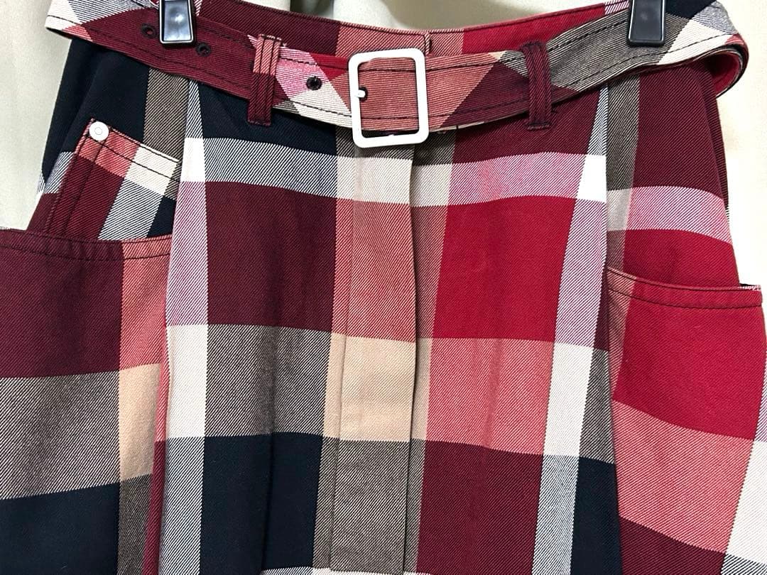 美品＊ブルーレーベルクレストブリッジ ロングスカート チェック ベルト M