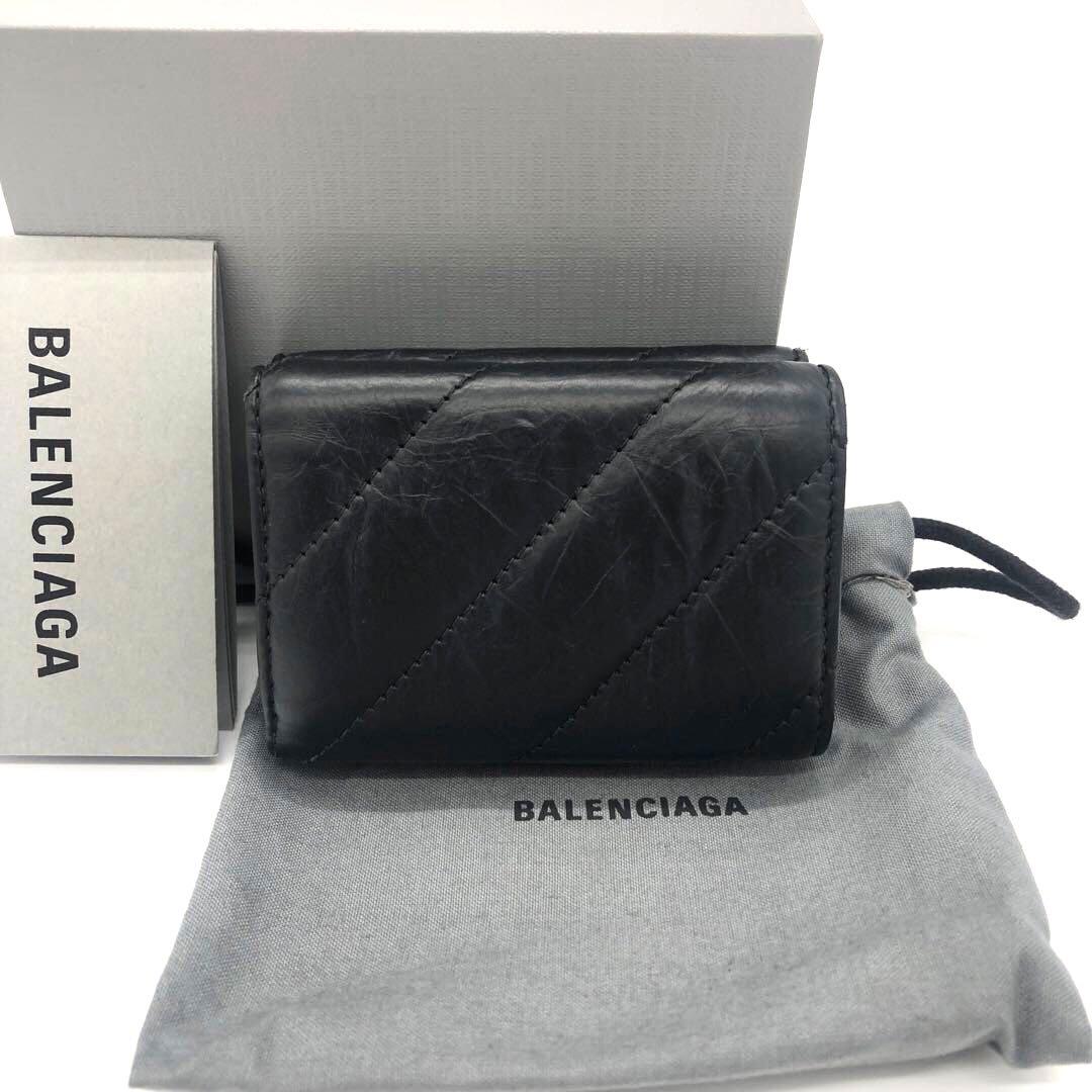 未使用級✨バレンシアガ CRUSH レザー　三つ折り財布 ブラック
