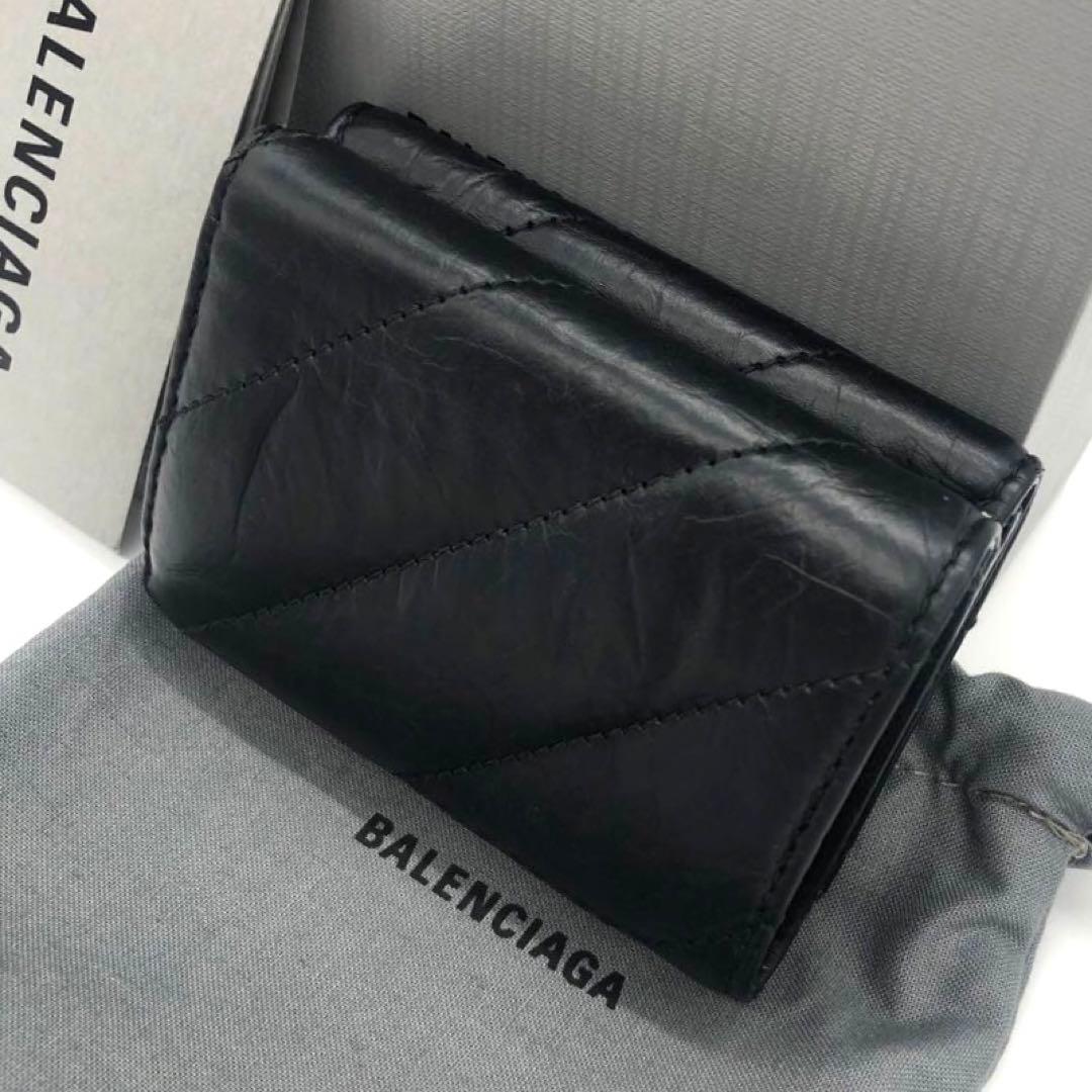 未使用級✨バレンシアガ CRUSH レザー　三つ折り財布 ブラック