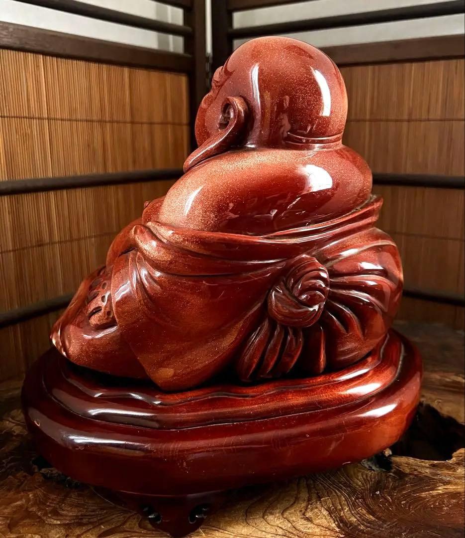 神仏道美術 山梨県 伝統工芸品 甲州水晶 赤茶金石 布袋尊 神仏像 約12㎏