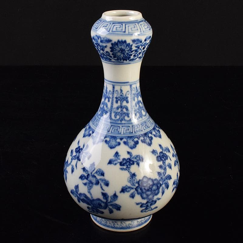 中国　大清乾隆年製　青花花卉文蒜頭瓶　M　7890E