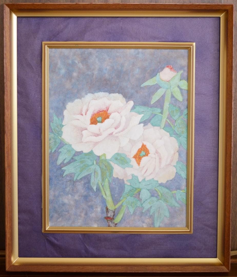 【「牡丹」木枠 岩絵の具 日本画 額入り】東山魁夷の流派