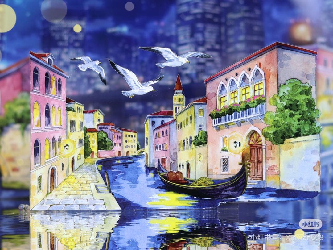 【9427】海外　3/5/巻　PETマスキングテープ　ヴェニス 夜景　背景装飾系