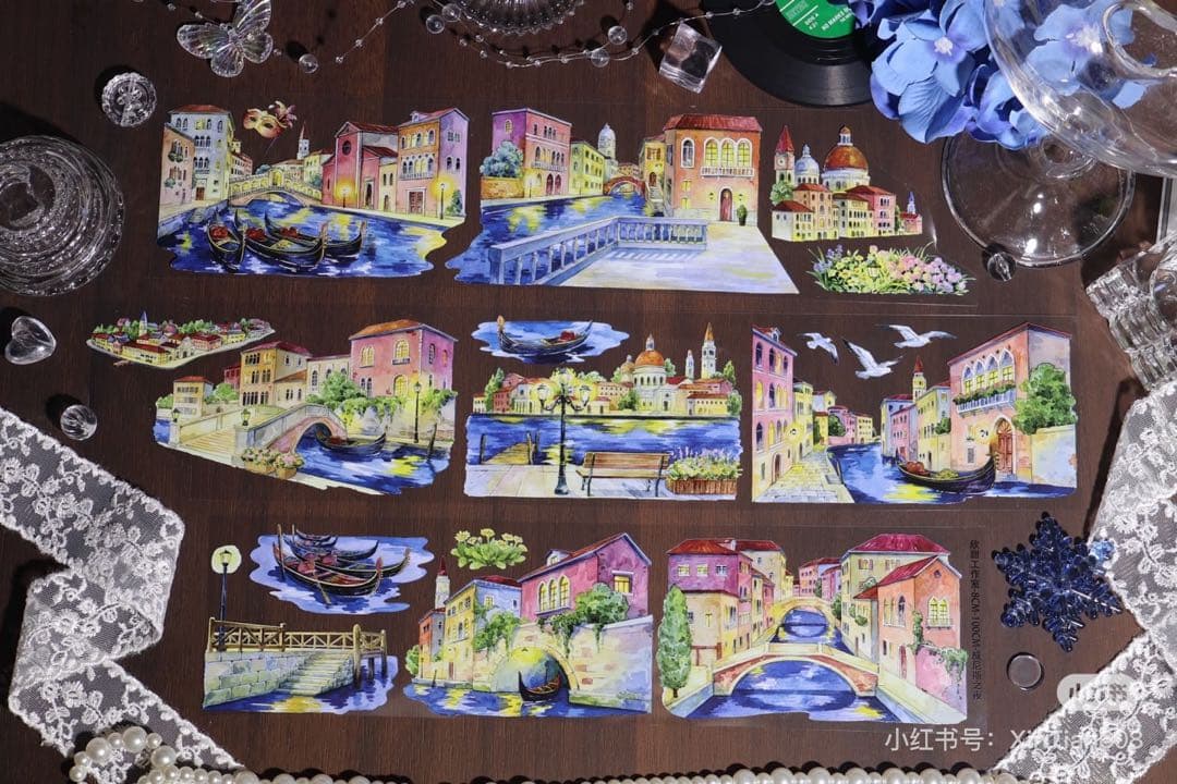 【9427】海外　3/5/巻　PETマスキングテープ　ヴェニス 夜景　背景装飾系