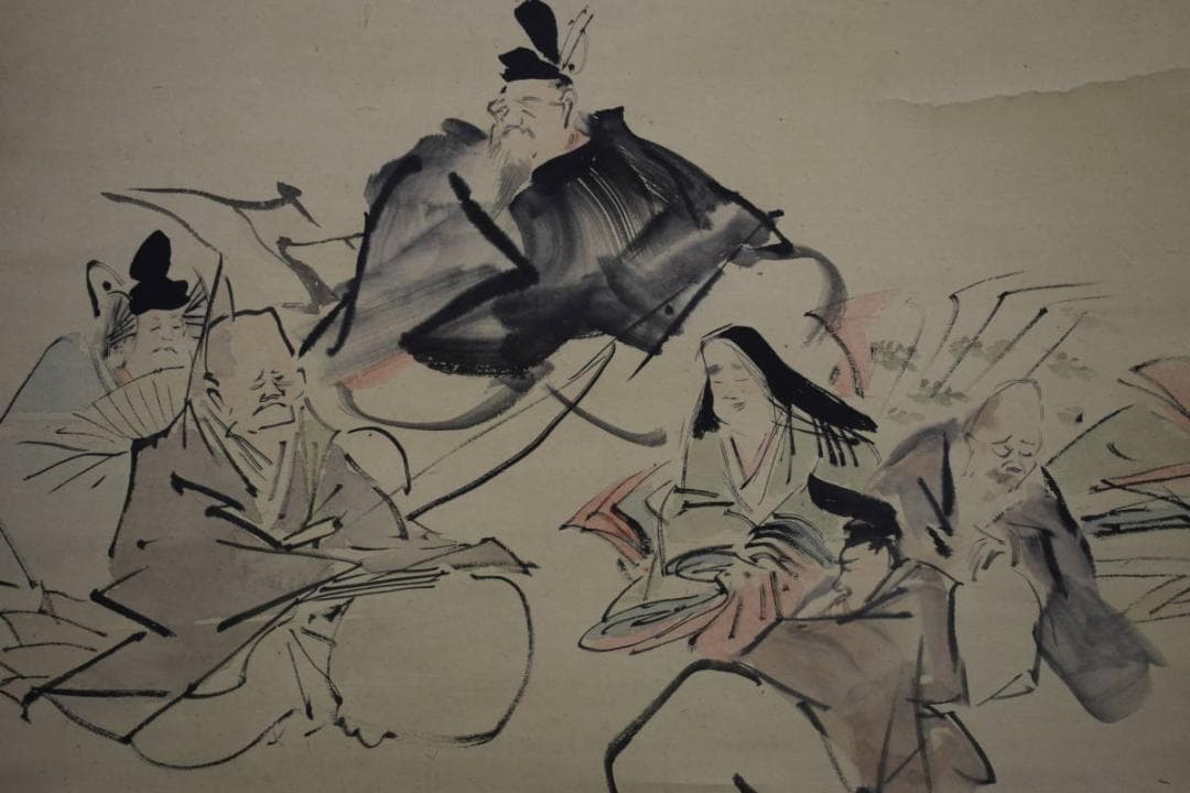 模写/谷文晁/六歌仙図/佐竹永陵の桐極箱付/布袋屋掛軸HF-21