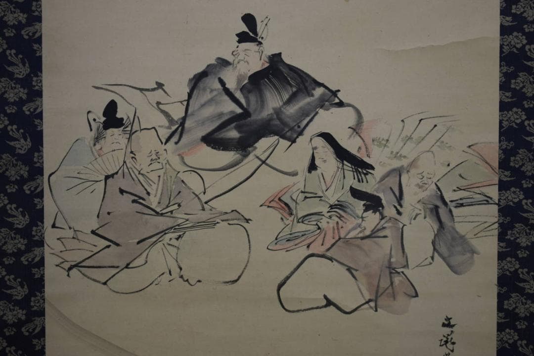 模写/谷文晁/六歌仙図/佐竹永陵の桐極箱付/布袋屋掛軸HF-21