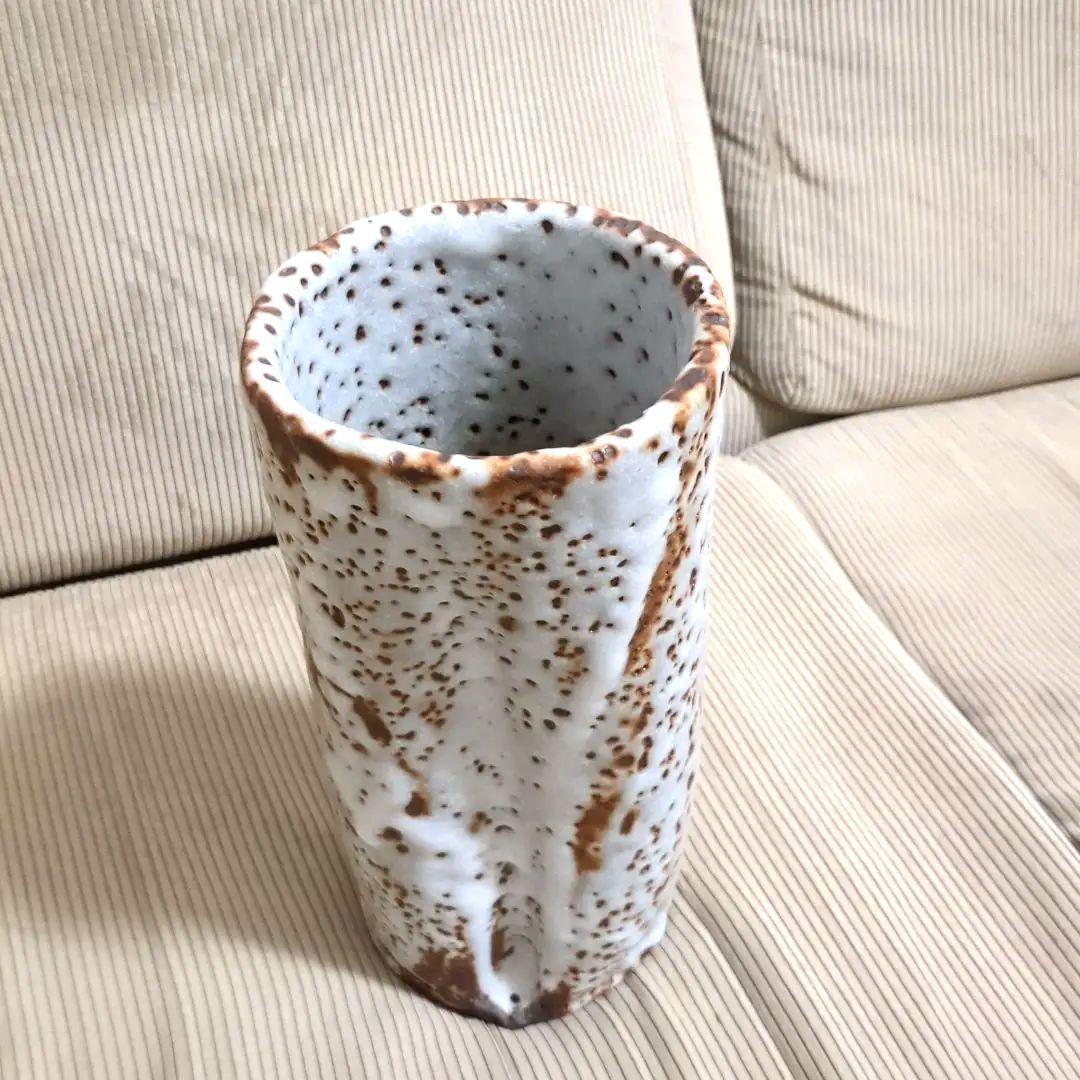 加藤春鼎 鼠志野　円筒花入　花器　花瓶 志野　大型　作家もの